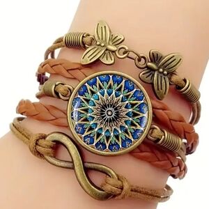 Y2K‎ Western Chunky Bohemian Blue Gold Brown Butterfly Bracelet-(#0157)